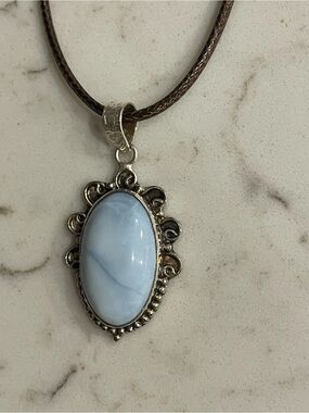 925 Sterling Silver Blue Agate Crystal pendant